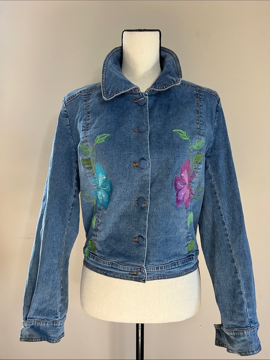 Lana Erica Jackets & Blazers - Y2K Bohemian Vintage Embroidered Blue Denim Jacket with Floral Accents